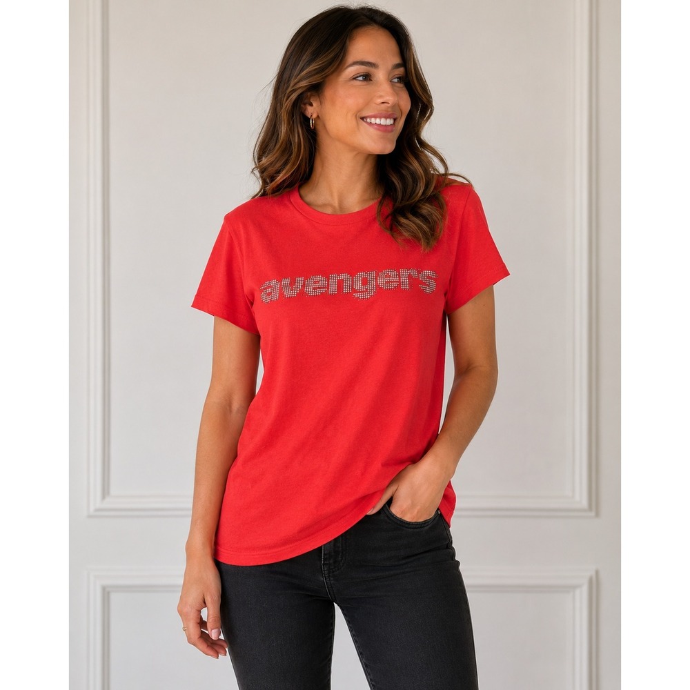 Marvel Avengers Red Rhinestone Graphic T-Shirt Womens XL Short Sleeve Splash